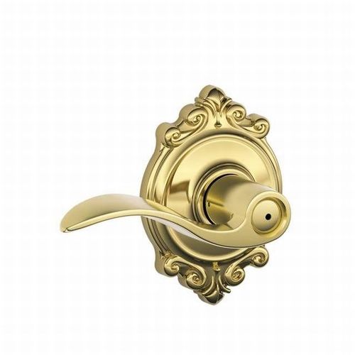 Accent Lever with Brookshire Rose Privacy Lock with 16080 Latch and 10027 Strike Bright Brass Finish