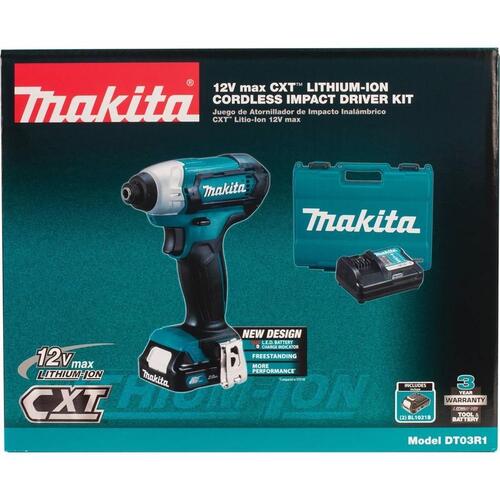 Makita DT03R1 Impact Driver CXT 12 V 1/4" Cordless Brushed Kit (Battery & Charger)