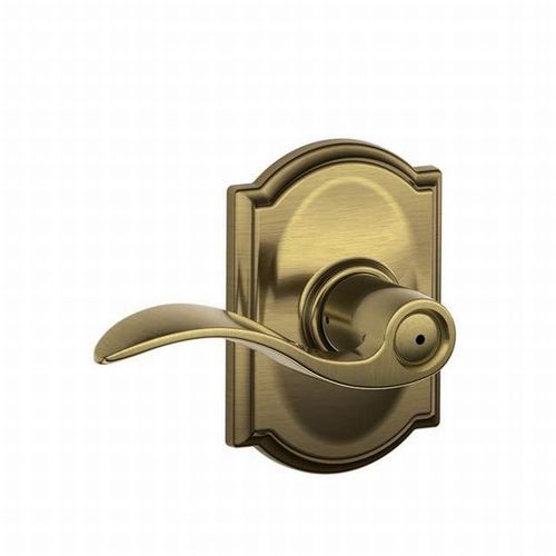 F40 Accent Lever Privacy Lock with Camelot Trim Satin Brass Blackened