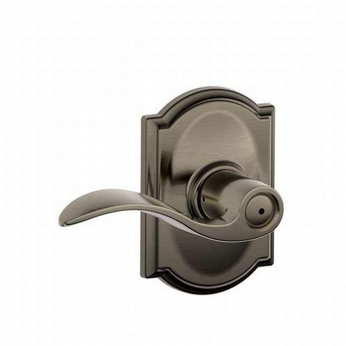 F40 Accent Lever Privacy Lock with Camelot Trim Satin Nickel Blackened