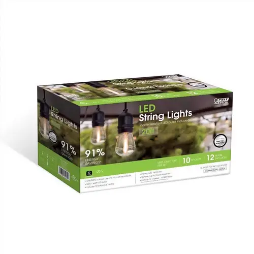 String Light Set, 120 V, 1 W, 12-Lamp, LED Lamp, Amber Light, 11,000 hr Average Life, 20 ft L - pack of 4