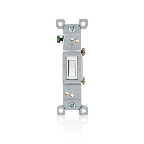 Leviton R52-01451-02W Toggle Switch, 15 A, 120 V, Push-In, Side Terminal, White