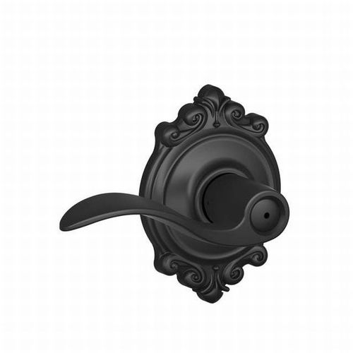 Accent Lever with Brookshire Rose Privacy Lock with 16080 Latch and 10027 Strike Matte Black Finish