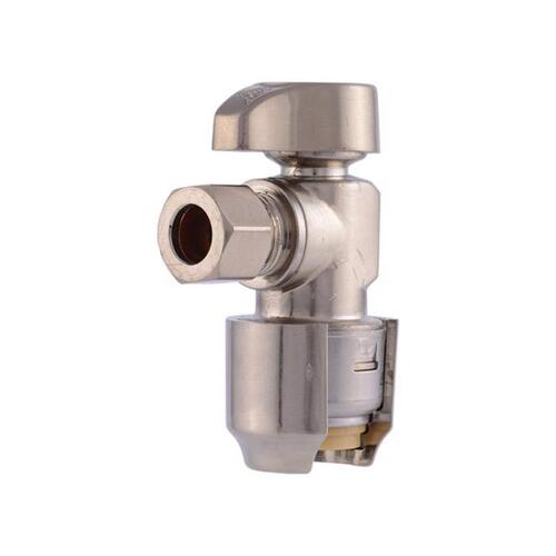 Angle Stop Valve, 1/2 x 3/8 in Connection, Push-to-Connect x Compression, 4 gpm, 125 psi Pressure Brushed Nickel