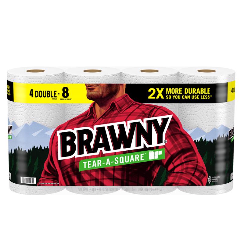 BRAWNY 44481 Tear-A-Square Paper Towel, 660 in L, 2-Ply White - pack of 4