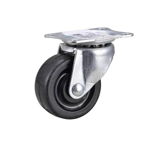 Caster 1-1/2" D Swivel Soft Rubber 40 lb Black/Silver