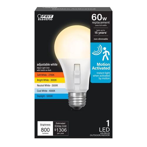 LED Motion Activated Bulb A19 E26 (Medium) Tunable White/Color Changing 60 Watt Equiva Frosted