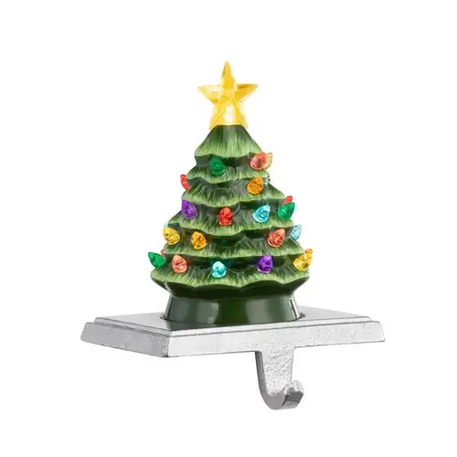 Indoor Christmas Decor LED Green Vintage Tree Stocking Holder 6" Green