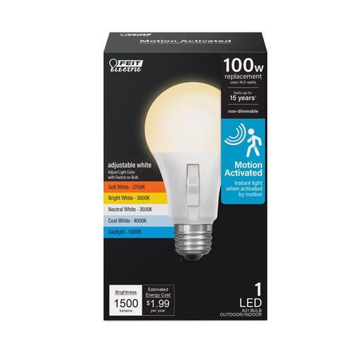 LED Motion Activated Bulb A19 E26 (Medium) Tunable White/Color Changing 100 Watt Equiv White