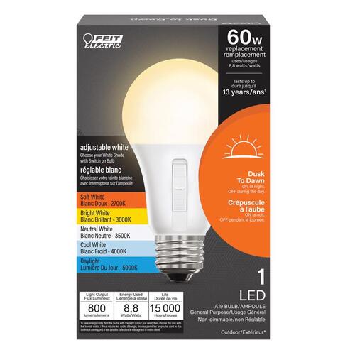 LED Dusk to Dawn Bulb A19 E26 (Medium) Tunable White/Color Changing 60 Watt Equivalenc White