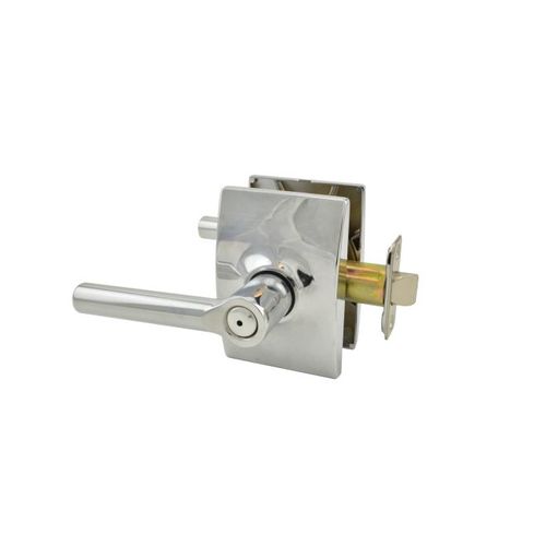 Broadway Lever with Century Rose Privacy Lock with 16080 Latch and 10027 Strike Bright Chrome Finish