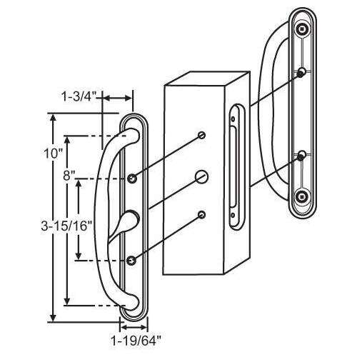 Patio Door Handle Black Center Latch no key (A)