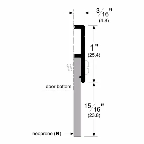 36" Door Bottom Sweep with Neoprene Clear Aluminum Finish