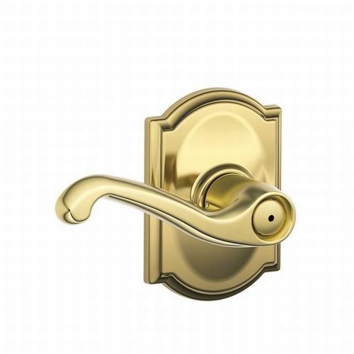 F40 Flair Lever Privacy Lock with Camelot Trim Bright Polished Brass