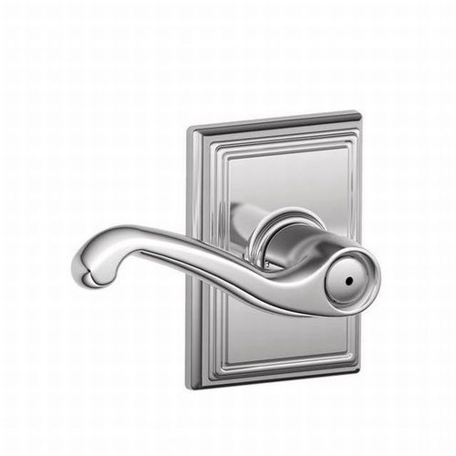 Flair Lever with Addison Rose Privacy Lock with 16080 Latch and 10027 Strike Bright Chrome Finish