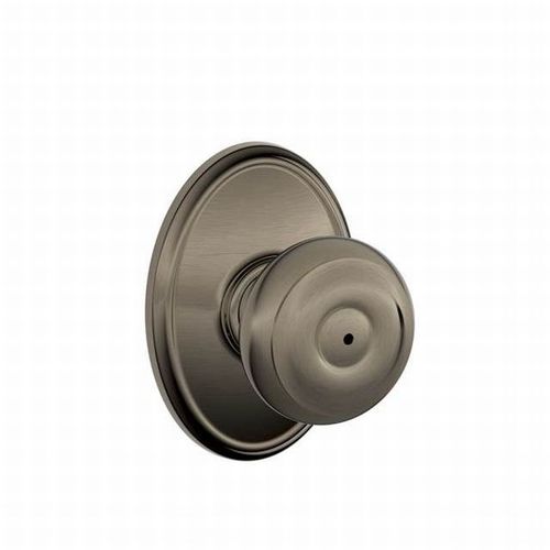 Georgian Knob with Wakefield Rose Privacy Lock with 16080 Latch and 10027 Strike Antique Nickel Finish