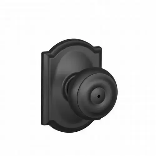 Georgian Knob with Camelot Rose Privacy Lock with 16080 Latch and 10027 Strike Matte Black Finish