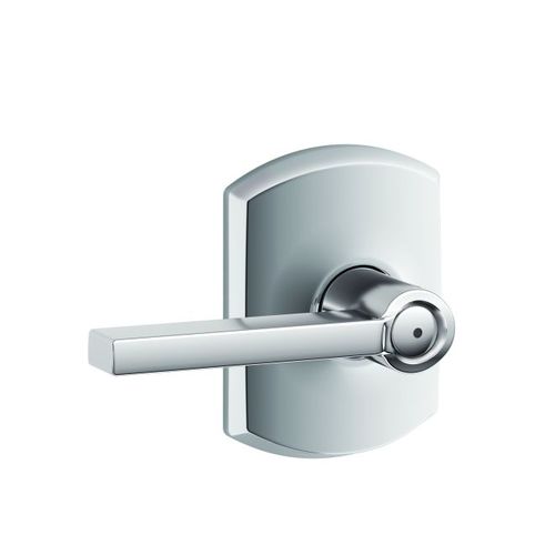 Latitude Lever with Greenwich Rose Privacy Lock with 16080 Latch and 10027 Strike Bright Chrome Finish