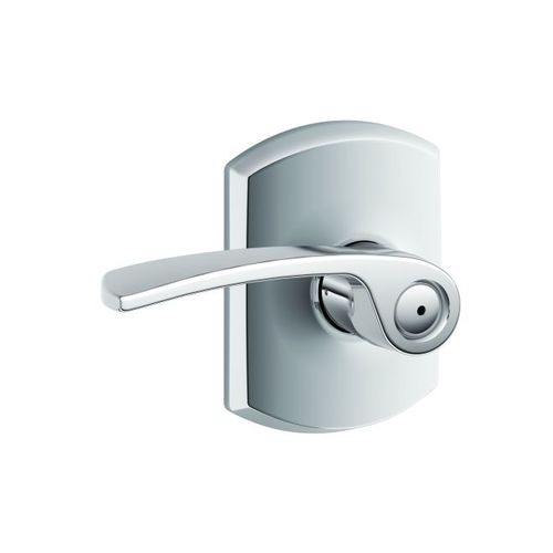 Merano Lever with Greenwich Rose Privacy Lock with 16080 Latch and 10027 Strike Bright Chrome Finish