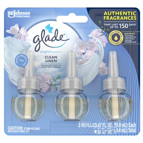 Clean Linen Glade Plugins Scented Oil, 3 Count Pack