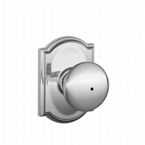 Plymouth Knob with Camelot Rose Privacy Lock with 16080 Latch and 10027 Strike Bright Chrome Finish