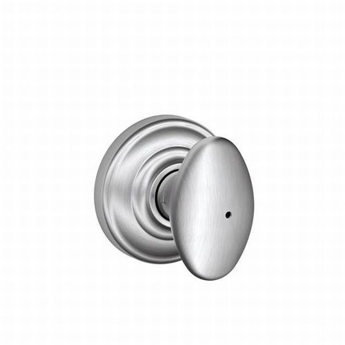 Siena Knob with Andover Rose Privacy Lock with 16080 Latch and 10027 Strike Satin Chrome Finish