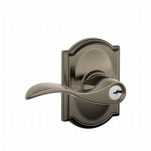 Accent Lever with Camelot Rose Keyed Entry Lock C Keyway with 16211 Latch and 10063 Strike Antique Nickel Finish