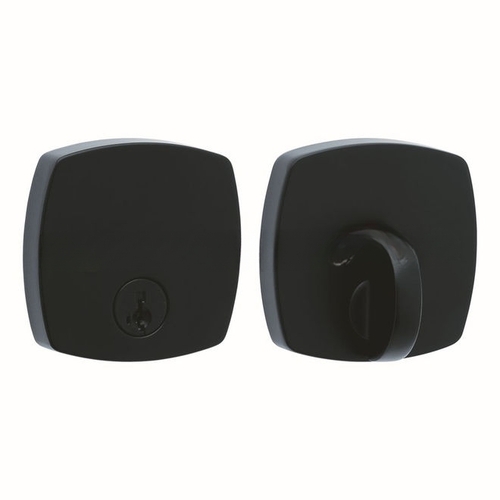 Midtown Contemporary Low Profile Single Cylinder SmartKey Deadbolt with 6AL Latch and STRKP Strike Pack which includes Square Corner, Round Corner and 5303 Round Corner Full Lip Strikes KA3 Matte Black Finish