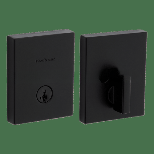 Rectangular Contemporary Low Profile Single Cylinder SmartKey Deadbolt with 6AL Latch and STRKP Strike Pack which includes Square Corner, Round Corner and 5303 Round Corner Full Lip Strikes KA3 Matte Black Finish