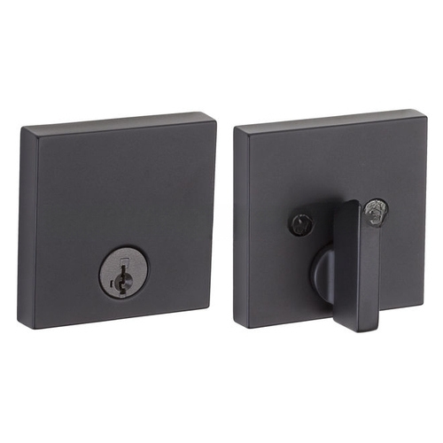 Downtown Square Contemporary Low Profile Single Cylinder SmartKey Deadbolt with 6AL Latch and STRKP Strike Pack which includes Square Corner, Round Corner and 5303 Round Corner Full Lip Strikes KA3 Matte Black Finish