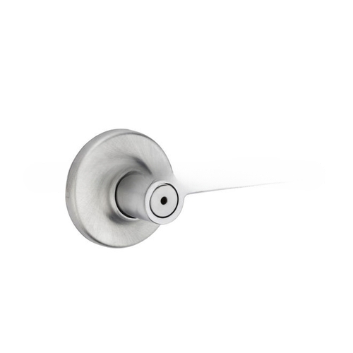 Ladera Lever with Round Rose Privacy Door Lock with 6AL Latch and RCS Strike Satin Chrome Finish