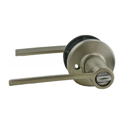 Ladera Lever with Round Rose Entry Door Lock SmartKey with 6AL Latch and RCS Strike Satin Nickel Finish