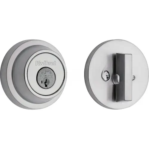 Single Cylinder Round Deadbolt SmartKey with RCAL Latch and Dual RCS and 5303 Full Lip Strike K3 Satin Chrome Finish