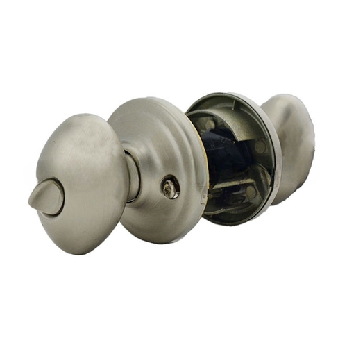 Laurel Knob Entry Door Lock SmartKey with 6AL Latch and RCS Strike Satin Nickel Finish