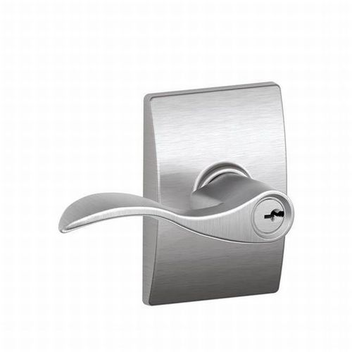 Accent Lever with Century Rose Keyed Entry Lock C Keyway with 16211 Latch and 10063 Strike Satin Chrome Finish