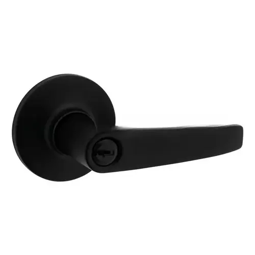 Winston Lever Round Rose Push Button Entry Lock with 4AL Latch and RCS Strike Matte Black Finish