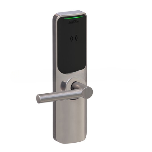 XE360 Series Wireless Exit Trim with Wide Escutcheon for Von Duprin 98/99 Rim Device, Offline Indicator Function with Smart Mobile Reader, Broadway Lever, and 6 Pin C Keyway Satin Nickel Finish