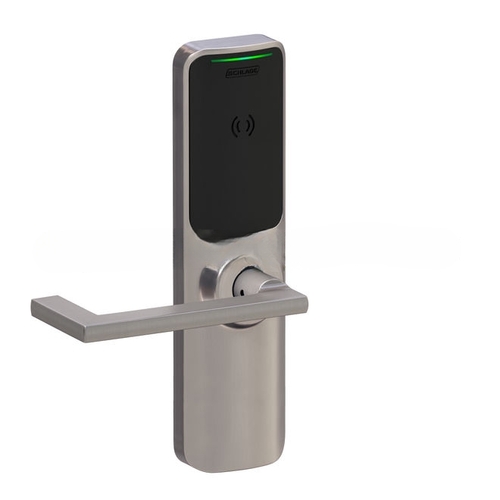 XE360 Series Wireless Exit Trim with Wide Escutcheon for Falcon 25 Rim Device, Offline Indicator Function with Smart Mobile Reader, Extended Longitude Lever, and 6 Pin C Keyway Satin Nickel Finish