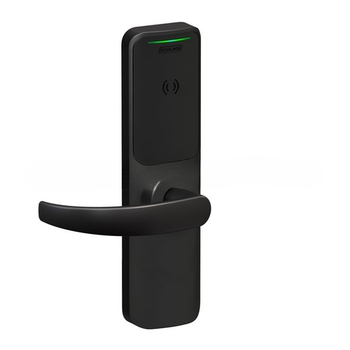XE360 Series Wireless Exit Trim with Wide Escutcheon for Von Duprin 98/99 Rim Device, Offline Push Button Function with Smart Mobile Reader, Neptune Lever, and 6 Pin C Keyway Matte Black Finish