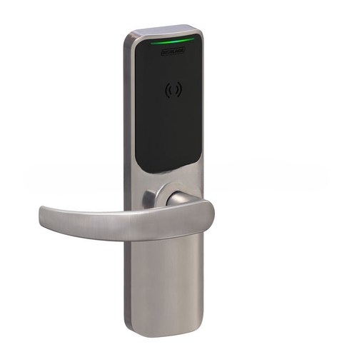 XE360 Series Wireless Exit Trim with Wide Escutcheon for Falcon 25 Rim Device, Offline Indicator Function with Smart Mobile Reader, Neptune Lever, and 6 Pin C Keyway Satin Nickel Finish