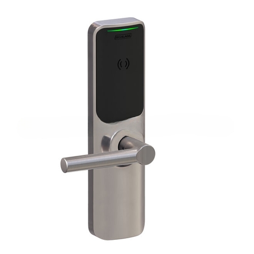 XE360 Series Wireless Exit Trim with Wide Escutcheon for Von Duprin 22 SVR Device, Offline Indicator Function with Smart Mobile Reader, Broadway Lever, and 6 Pin C Keyway Satin Nickel Finish