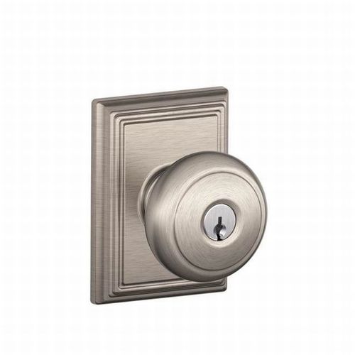 Andover Knob with Addison Rose Keyed Entry Lock C Keyway with 16211 Latch and 10063 Strike Satin Nickel Finish