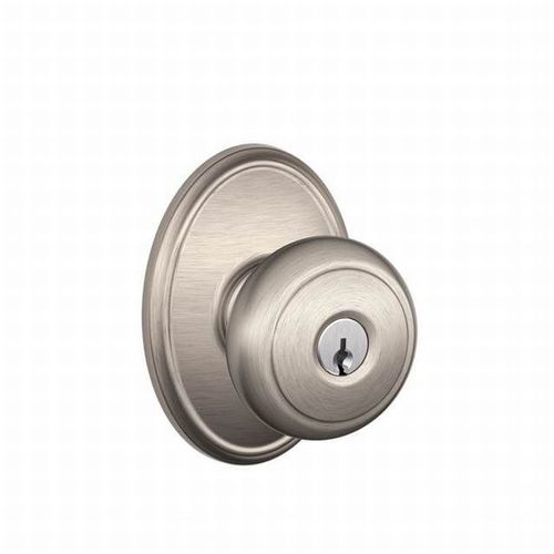 Andover Knob with Wakefield Rose Keyed Entry Lock C Keyway with 16211 Latch and 10063 Strike Satin Nickel Finish