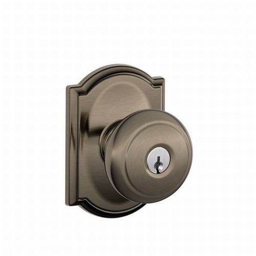 Andover Knob with Addison Rose Keyed Entry Lock C Keyway with 16211 Latch and 10063 Strike Antique Nickel Finish