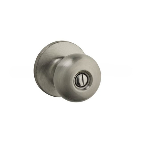 Athens Privacy Door Knob Set with Round Rose from the SafeLock Series Satin Nickel