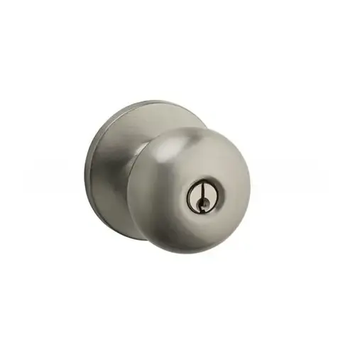 Athens Single Cylinder Keyed Entry Door Knob Set with Round Rose from the SafeLock Series Satin Nickel