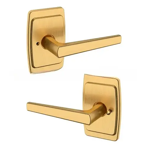 Preconfigured L024 Lever with R046 Rose Privacy Lock with 2-3/8" Backset and Full Lip Strike Lifetime Satin Brass Finish