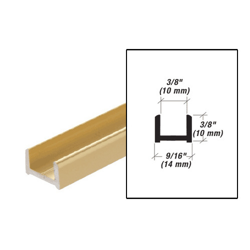 95 Inches Stock Length Low Profile Glazing Channel Fits 3/8 Inch Glass Bright Gold Anodized