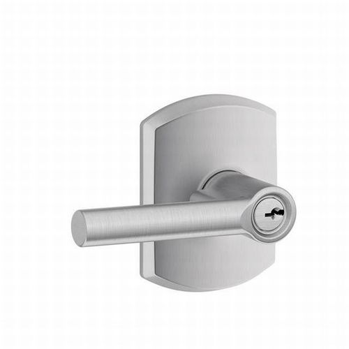 Broadway Lever with Greenwich Rose Keyed Entry Lock C Keyway with 16211 Latch and 10063 Strike Satin Chrome Finish