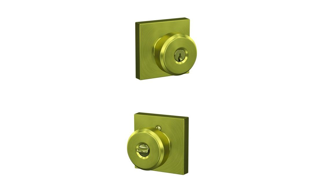 Schlage Custom F51abwe608col Bowery Knob With Collins Rose Keyed Entry Lock C Keyway With Latch And And Strike Satin Brass Finish